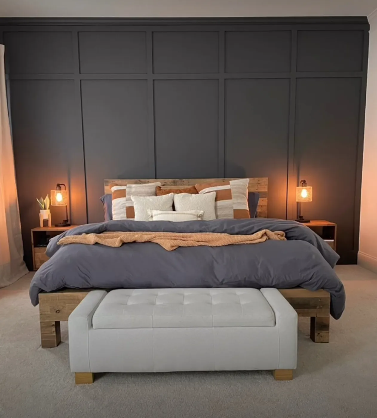 Board and batten accent wall in a bedroom